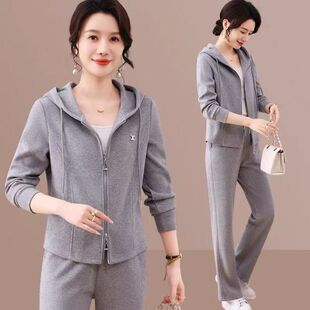 时尚运动套装女秋季新款洋气连帽开衫两件套减龄显瘦休闲二件套装