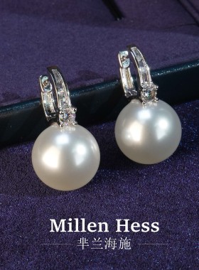 MillenHess人造澳白珍珠耳环女