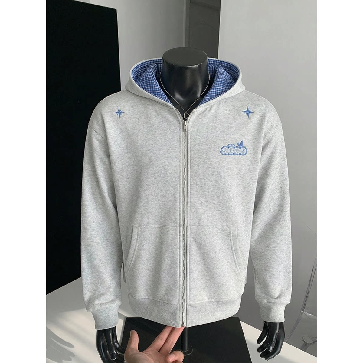 春款卫衣开衫450g重磅高品质外套休闲夹克绣花卫衣连帽卫衣挺阔