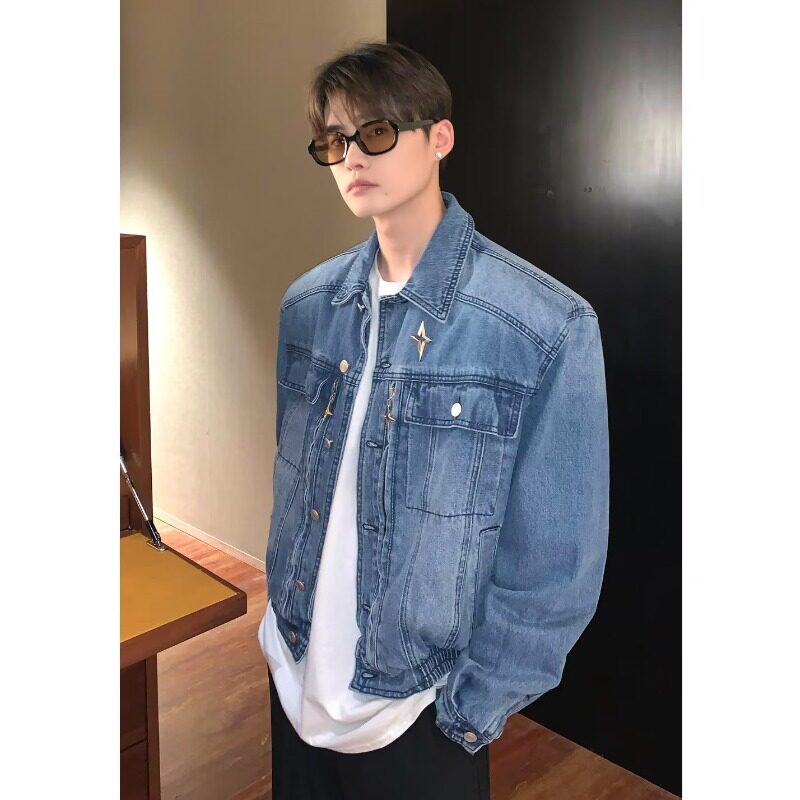 JK59P85秋季新款设计感小众金属垫肩短款牛仔外套男高级感痞帅牛,男装夹克,星座218-1（原230）