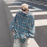 衬衫长袖男生春季新款美式宽松翻领格子衬衣复古潮流休闲C8178P45，男装衬衫，星座218-1（原230）