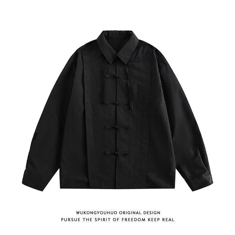 装2024春季新款纯色新中式盘扣衬衣褶皱中性设长袖衬衫CS5469P60,男装衬衫,星座218-1（原230）