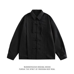 装2024春季新款纯色新中式盘扣衬衣褶皱中性设长袖衬衫CS5469P60图片