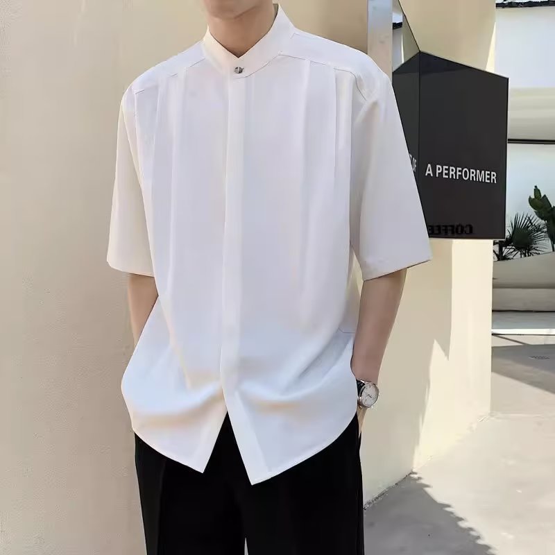L19P35标准青春流行夏季纯色潮流衬衫五分袖日系ins新款男潮时尚图片