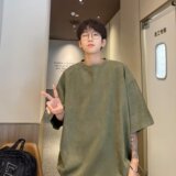 纯色麂皮绒短袖t恤男2024春夏季新款高街痞帅潮牌领五分袖T091P25，男装T恤，星座218-1（原230）