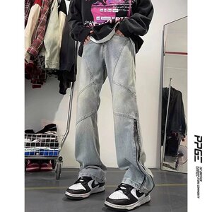 美式复古微喇牛仔裤男款宽松直筒2024新款春秋季潮流痞帅K2010P55图片