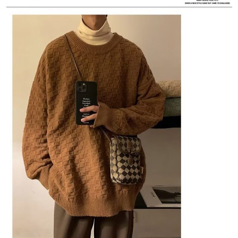 日系慵懒风圆领毛线衣男百搭软糯风针织衫古着vintage套头卫衣秋,男装针织衫/毛衣,星座218-1（原230）