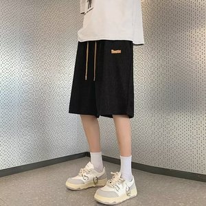 休夏季新款小众设计感宽松大码阔腿高街潮牌运动五分裤子D5622P35图片