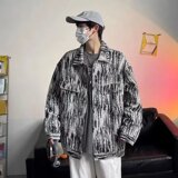 J12P55炸街扎染雪花牛仔外套男春秋季日系复古做旧潮牌宽松痞帅工，男装夹克，星座218-1（原230）