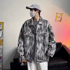 J12P55炸街扎染雪花牛仔外套男春秋季日系复古做旧潮牌宽松痞帅工图片