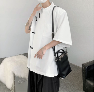 t066P35百搭标准潮流夏季方领新款男时尚短袖潮原宿衬衫慵懒青春图片