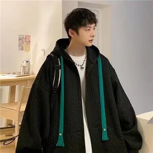 T604p38中山开衫冬天卫衣男款潮牌宽松大码上衣季加厚潮连帽外