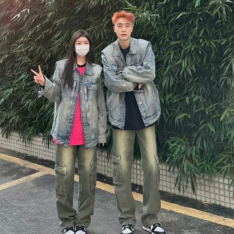 3133P65美式休闲情侣装水洗垫肩牛仔外套男女春秋韩版bf宽松复古,男装牛仔裤,星座218-1（原230）