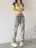 黄泥工装牛仔裤男小众设计感古着vintage裤子高街美式直筒微喇裤，男装牛仔裤，星座218-1（原230）