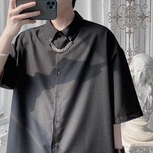 高级设计感链条挂饰衬衫男短袖上衣夏季ins痞帅冰袖衬衣CK503P35图片