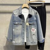 H32P85美式高街复古做旧破洞设计牛仔外套男士秋季潮牌宽松工装，男装夹克，星座218-1（原230）