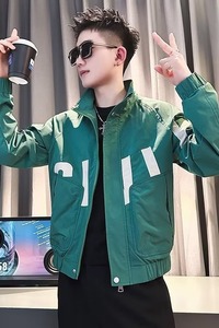 J8923P75春秋潮日系V领新款时尚青春流行长袖潮流男夹克外穿ins慵图片