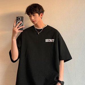 r星短袖t恤男欧美潮牌潮流300g重磅美式高街oversize7七分袖夏季图片