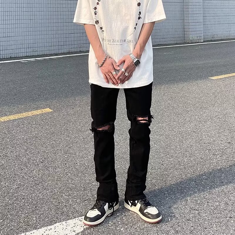 春秋美式高街hiphop拉链装饰直筒牛仔裤男ins潮牌小K6029P50,女装牛仔裤,星座218-1（原230）