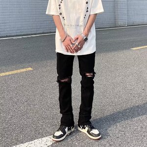 春秋美式高街hiphop拉链装饰直筒牛仔裤男ins潮牌小K6029P50图片