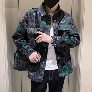 HB332P65翻领标准外穿青春流行ins长袖气质简约潮流男潮印花夹克图片