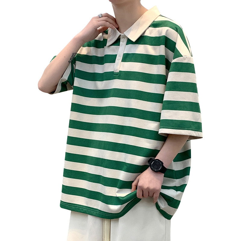 日系棒球polo衫男短袖夏季美式重磅t恤小众复古刺绣七分袖popl衫,男装T恤,星座218-1（原230）