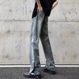 K8528P55美式高街vibe复古水洗潮牌男生休闲裤脚排扣开叉长裤子，男装牛仔裤，星座218-1（原230）