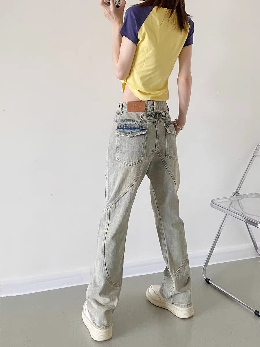 黄泥工装牛仔裤男小众设计感古着vintage裤子高街美式直筒微喇裤,男装牛仔裤,星座218-1（原230）