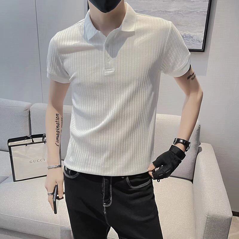 Y814P30新款标准文艺POLO衫男青春流行五分袖夏季原宿日系潮流2图片