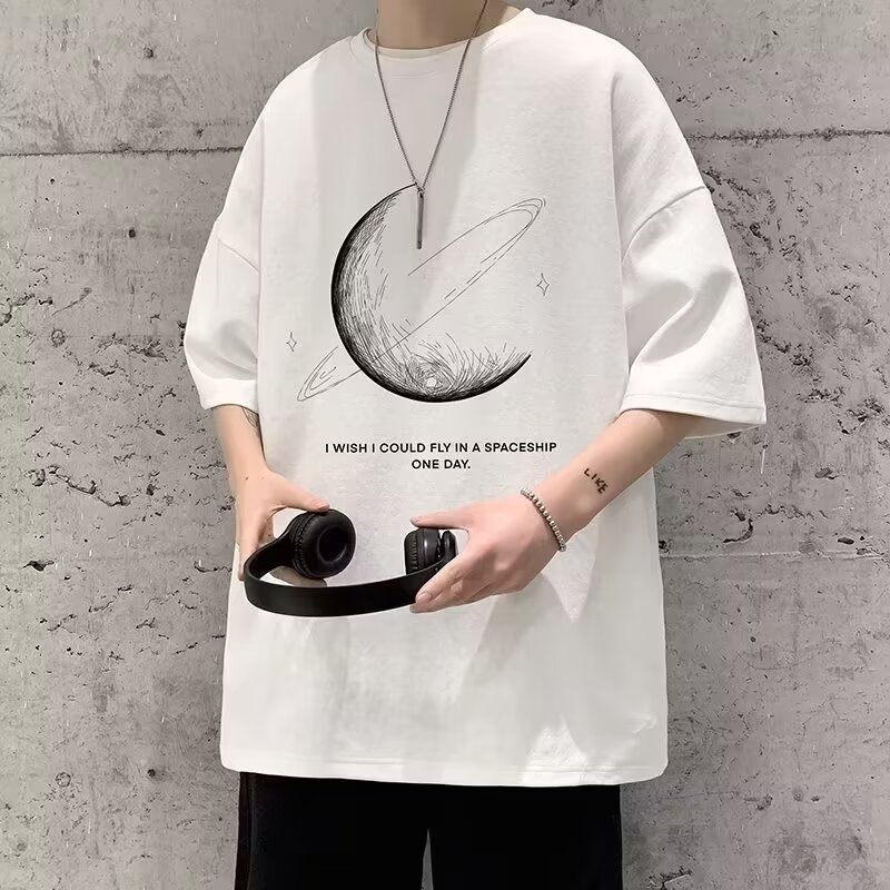 2024美式男女夏季宽松大码潮流印花短袖t恤时尚百搭半上衣T329P25,男装T恤,星座218-1（原230）