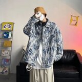J12P55炸街扎染雪花牛仔外套男春秋季日系复古做旧潮牌宽松痞帅工，男装夹克，星座218-1（原230）