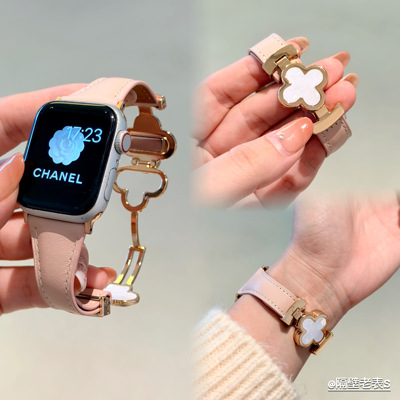 适用iwatch11磁吸十字花真皮表带