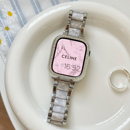 适用苹果Apple Watch手表表带98SE46金属拼树脂iwatchS10小众百搭