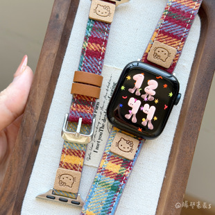 适用苹果手表kt彩虹毛呢表带iwatchS11applewatchSE3华为fit4秋冬