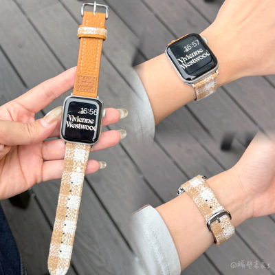 适用iwatch毛呢拼荔枝纹皮质表带