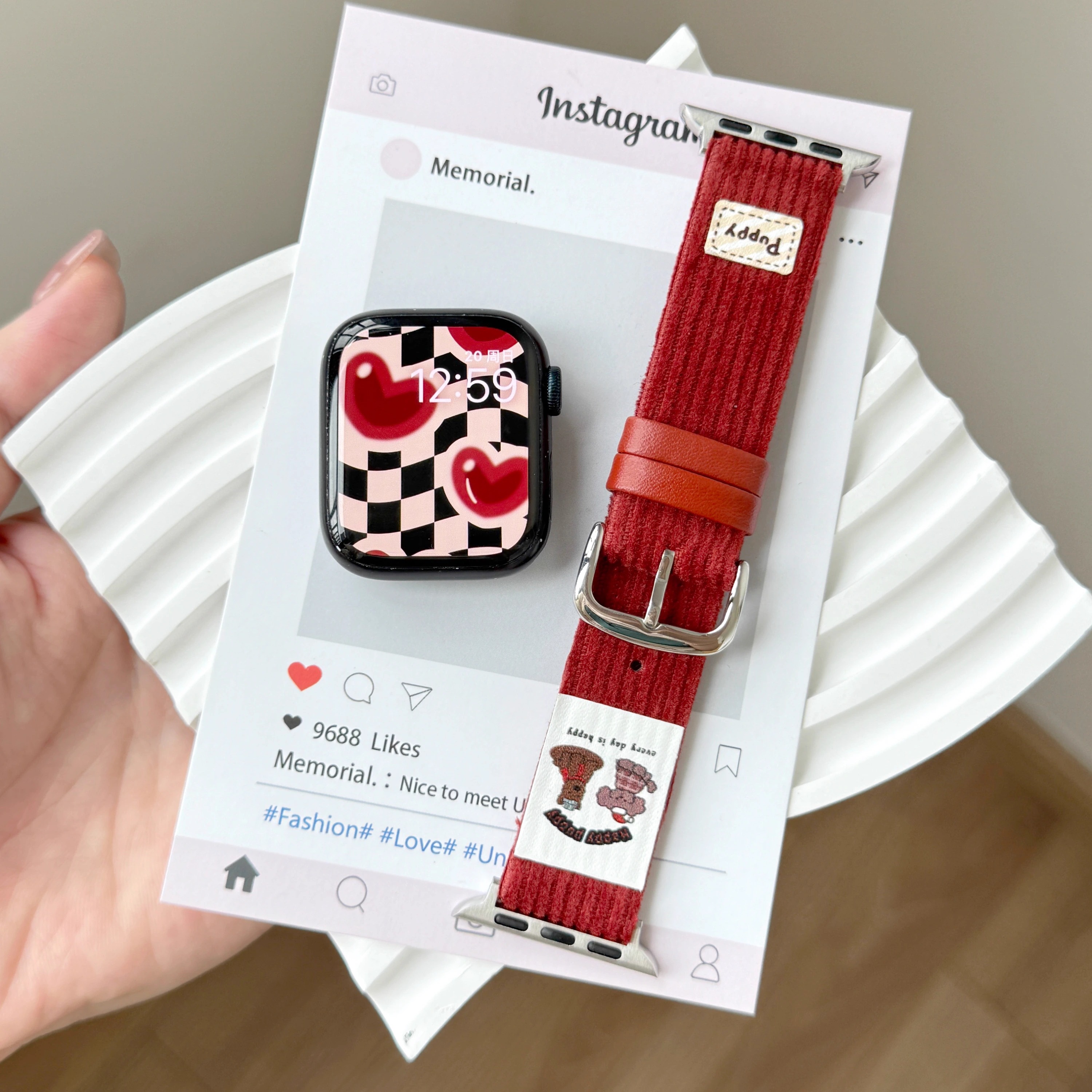 适用WatchS11表带卡通图案灯芯绒