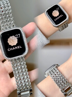 适用苹果手表表带ApplewatchS10不锈钢金属透气镂空iwatch6SE男女