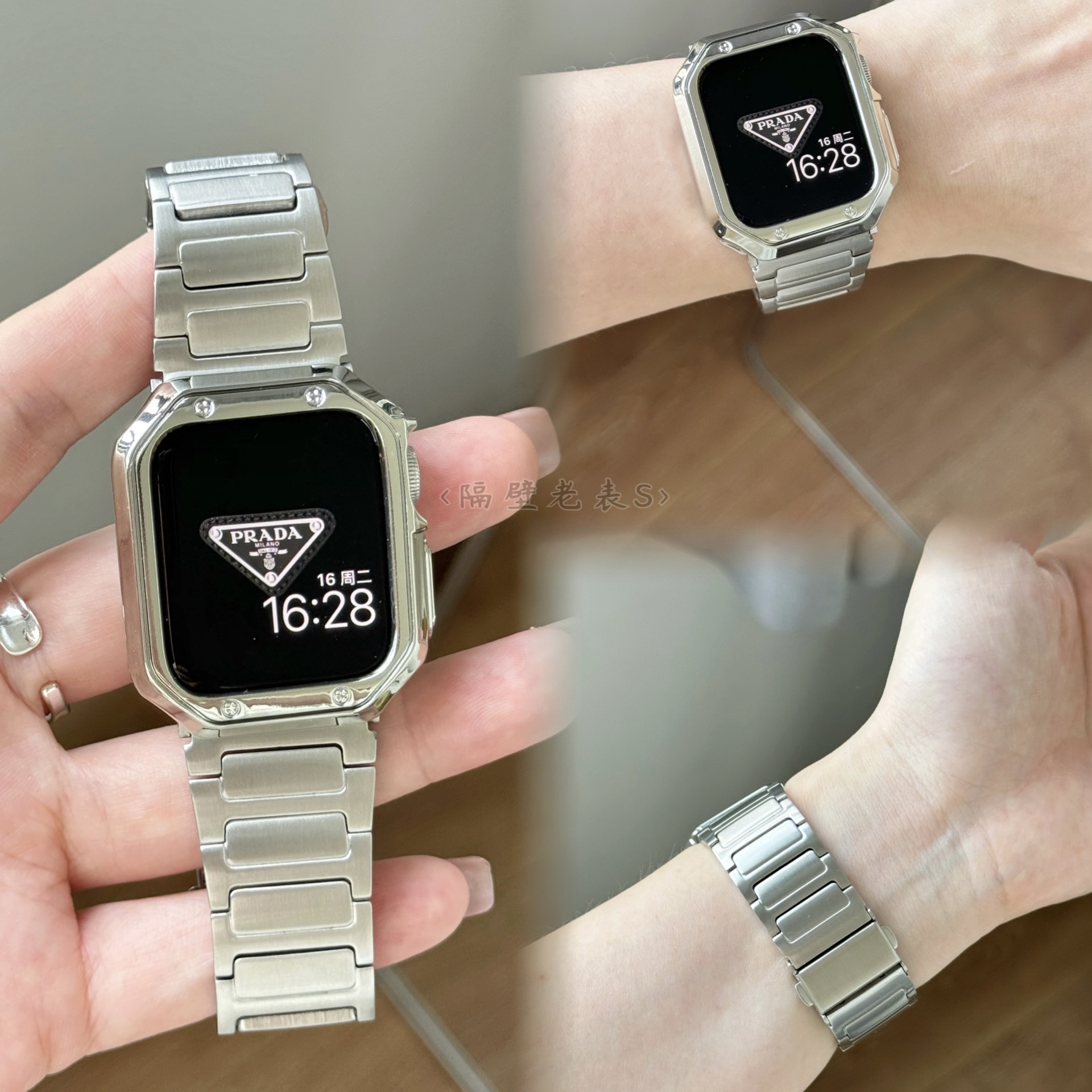 适用苹果手表带Apple watchS10创意不锈钢带iwatch98SE鹦鹉罗金属