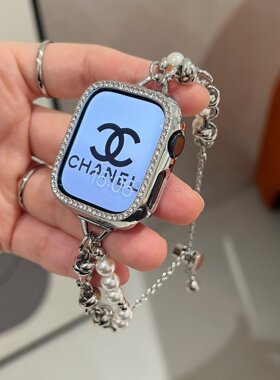 细小香风珍珠金属表链适用苹果手表带Apple watchS11SE3765小众女