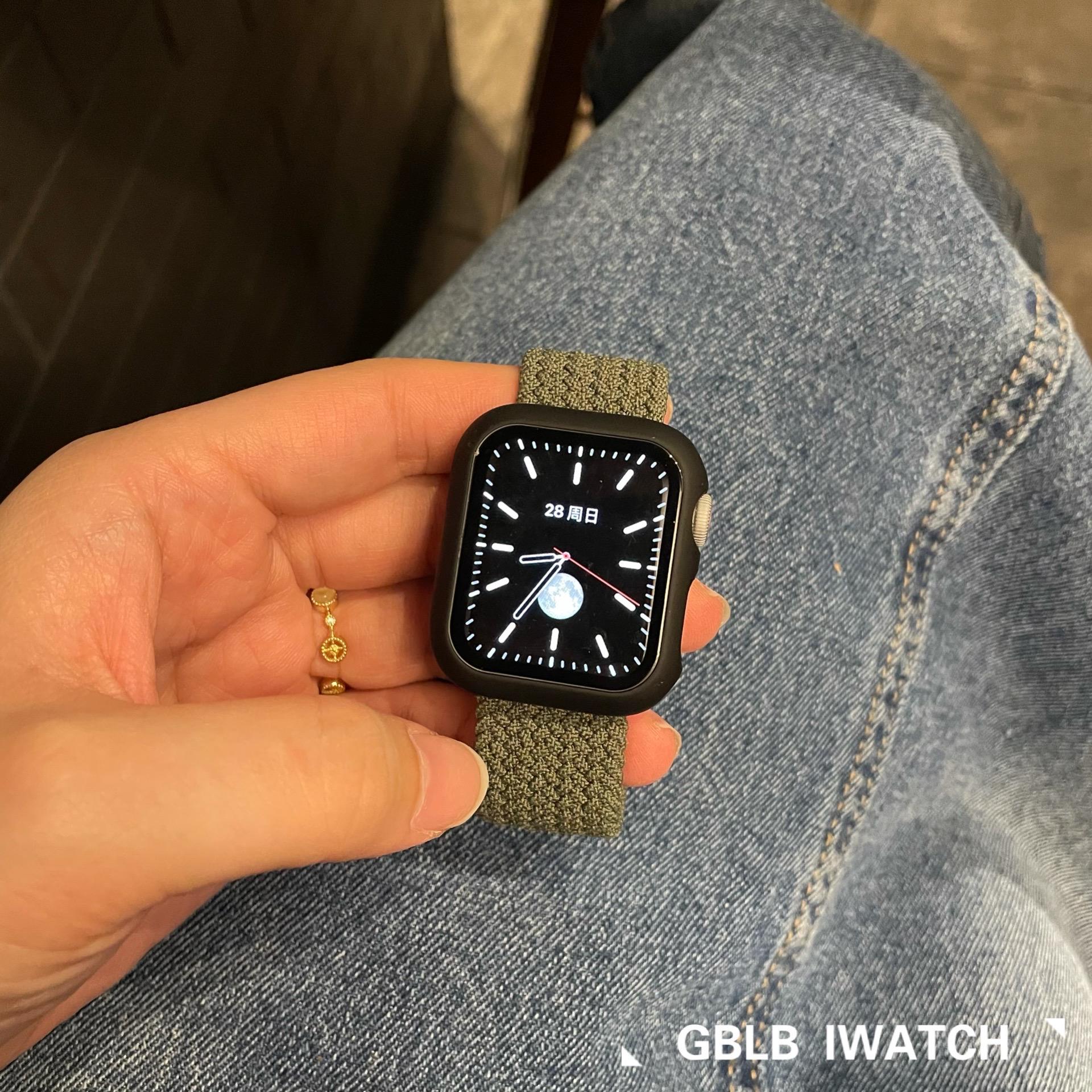 适用苹果iwatch7表带弹力编织配钢化膜壳apple watch8SE65432柔软-封面