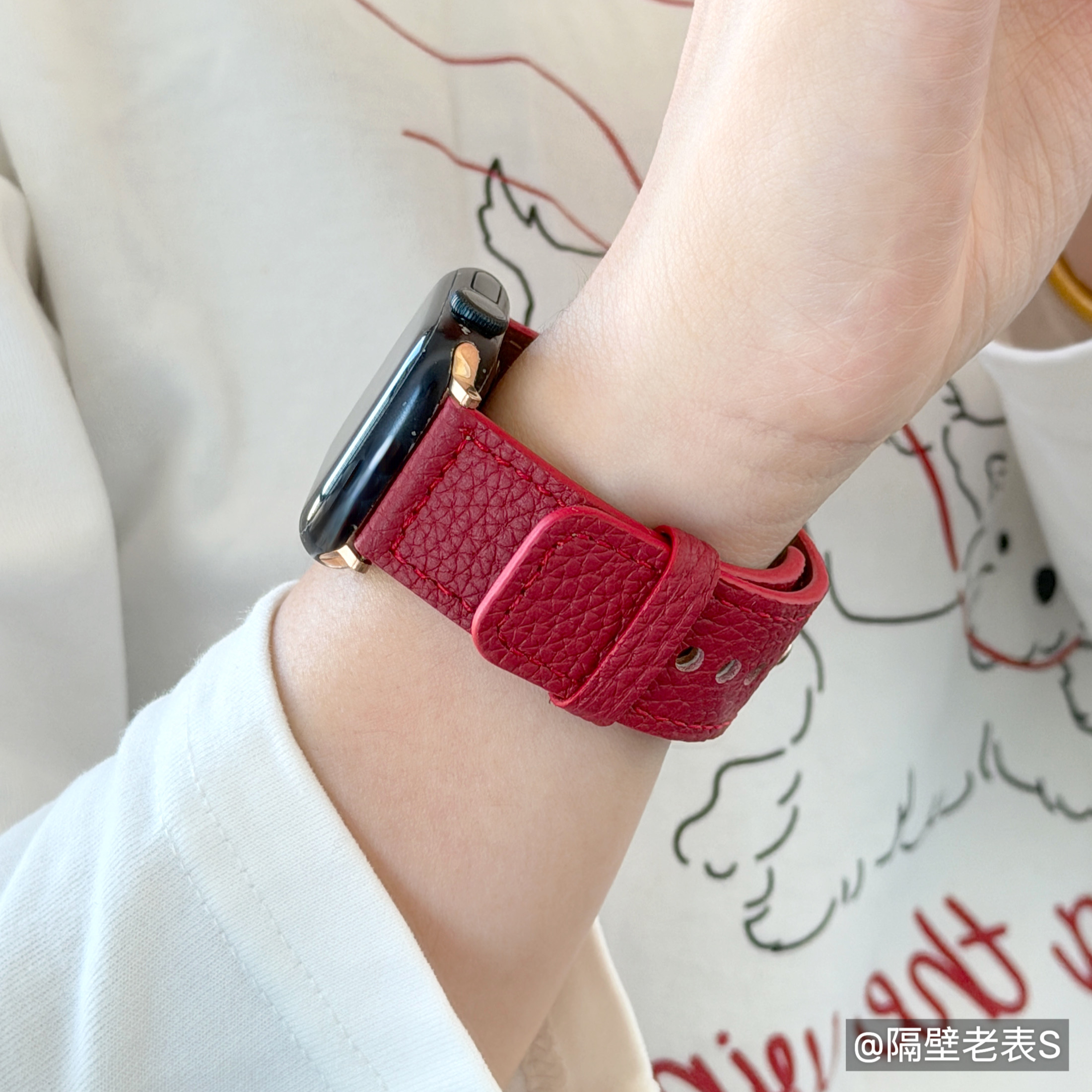 适用iwatch表带钉子扣宽荔枝纹皮