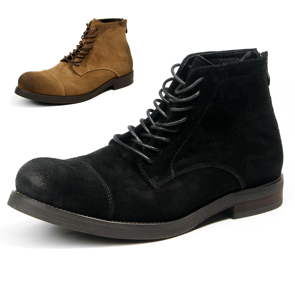 男士经典款做旧磨砂牛皮中筒短靴