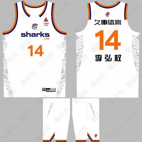 CBA上海队男篮球衣李弘权14号DIY