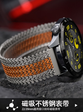 适用华为GT5pro不锈钢表带金属磁吸网带米兰尼斯三星20mm表带新品