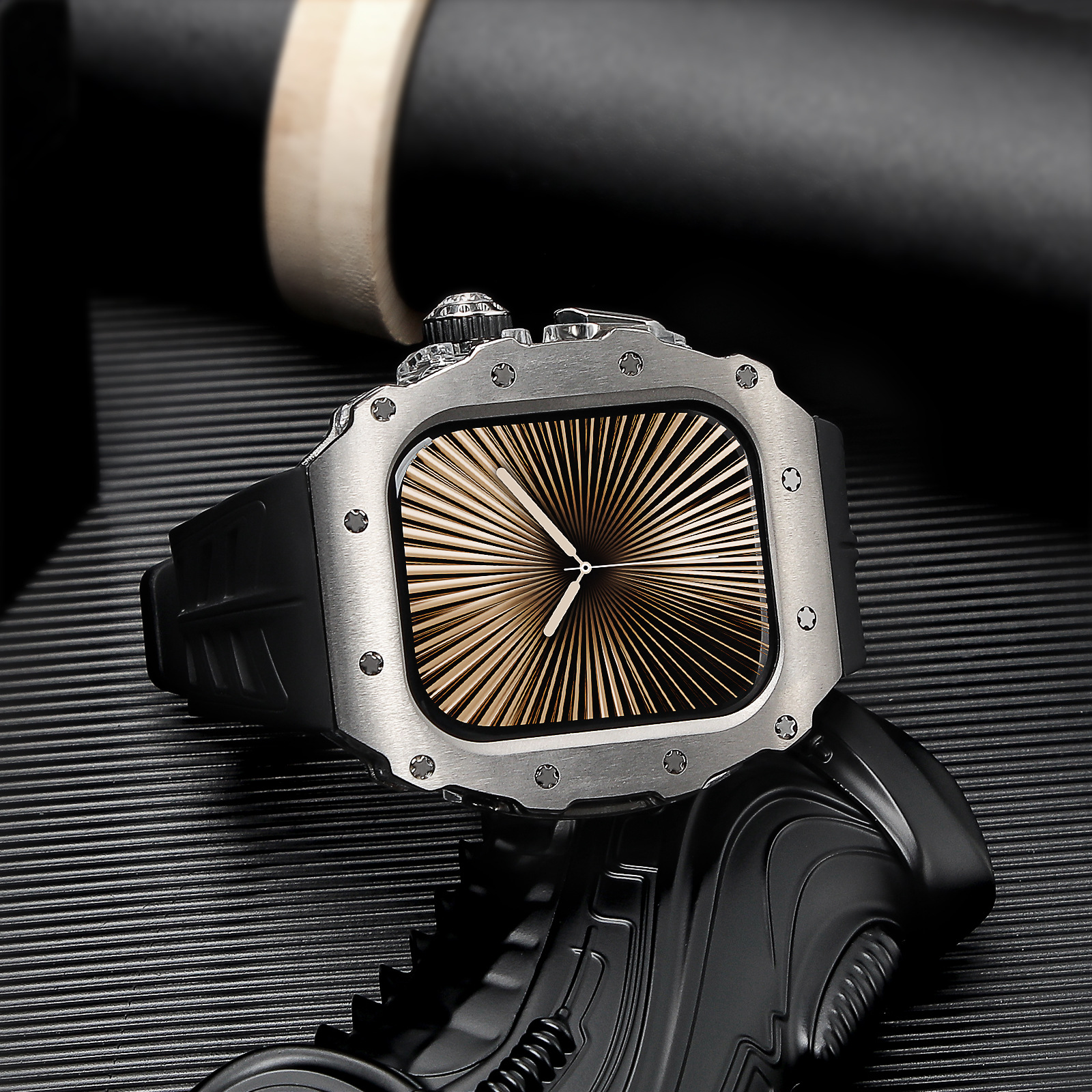 用于苹果手表iwatch9钛合金改装S10 46mm氟橡胶表带金属夹透明壳
