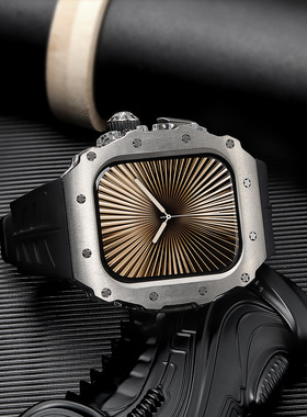 用于苹果手表iwatch9钛合金改装S10 46mm氟橡胶表带金属夹透明壳