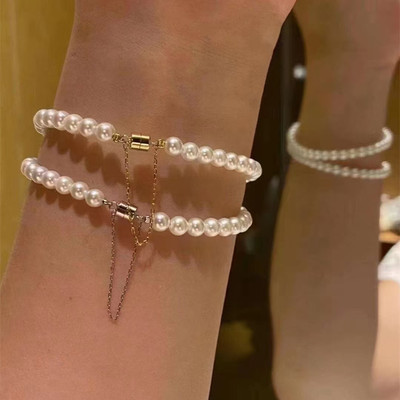 极光！天然baby小珍珠磁吸扣手链