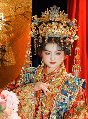 三生令【凤鸣】凤冠明制唐风婚礼金色古风婚嫁新娘饰红色华丽头冠