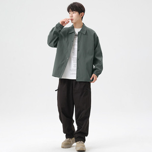 日系工装夹克男2025春秋季休闲翻领外套宽松纯色上衣简约时尚男装