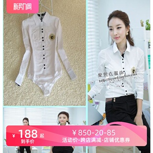 秋白色衬衣女装 工装 工作服正装 白衬衫 修身 职业装 韩版 o连体 女长袖
